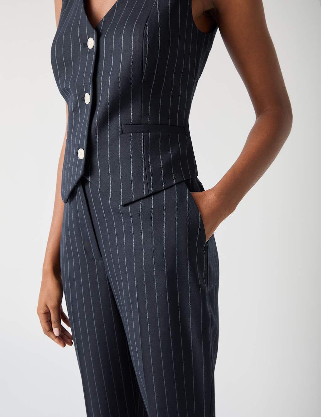 Wool Blend Pinstripe Tailored Trousers 4 of 4