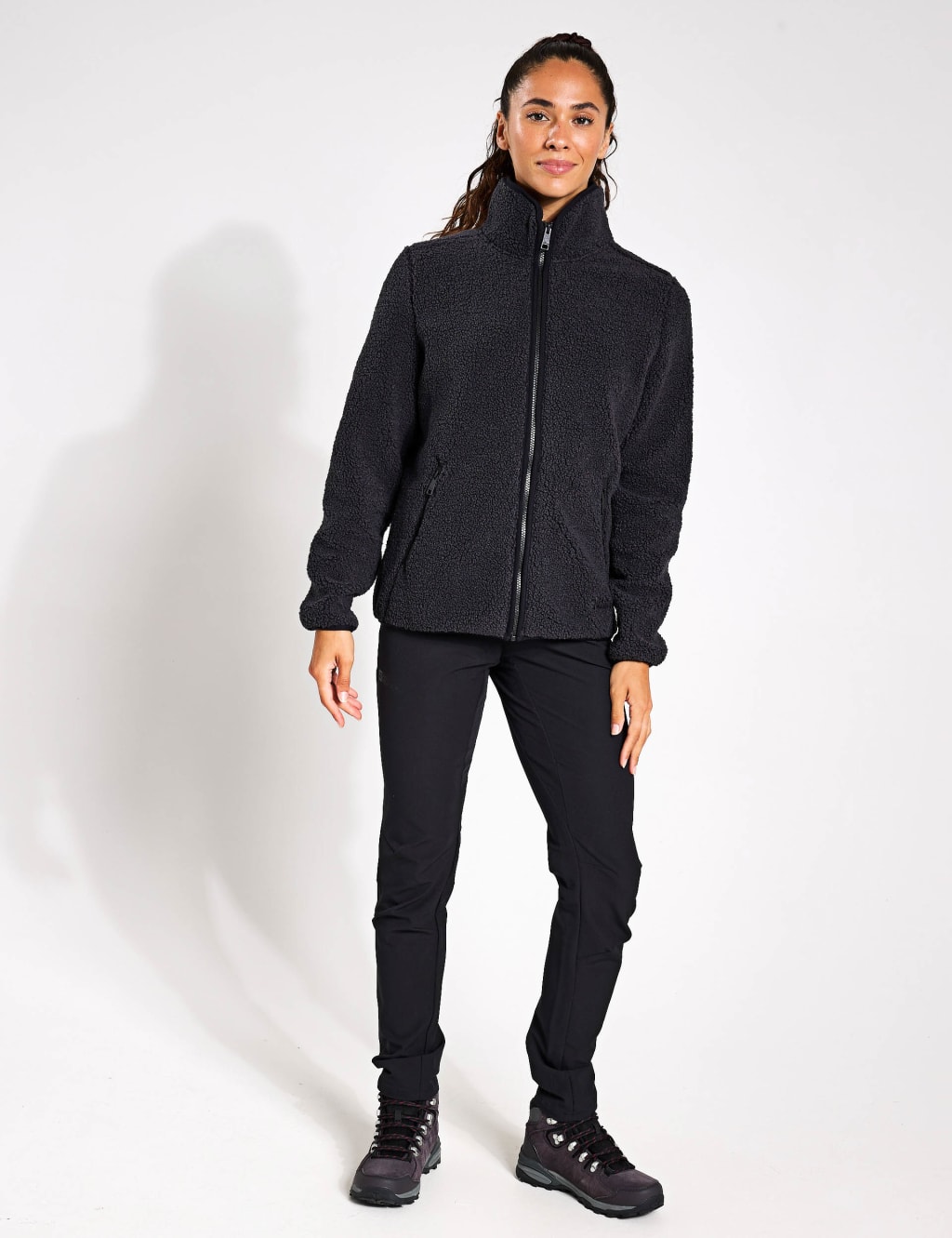High Curl Zip Up Funnel Neck Fleece Jacket