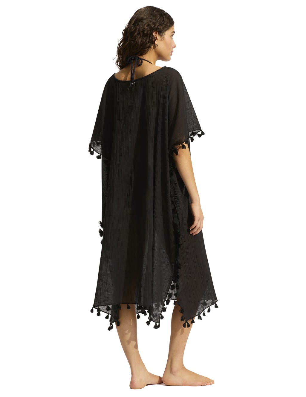 Amnesia Pure Cotton Tassel Trim Kaftan Beach Dress 3 of 4