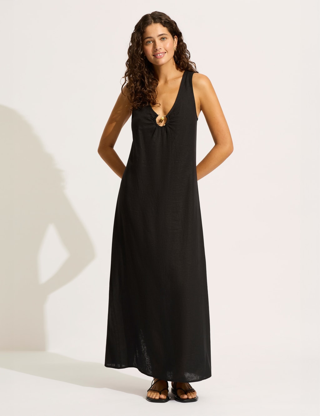 Palermo Linen Rich Keyhole Maxi Beach Dress
