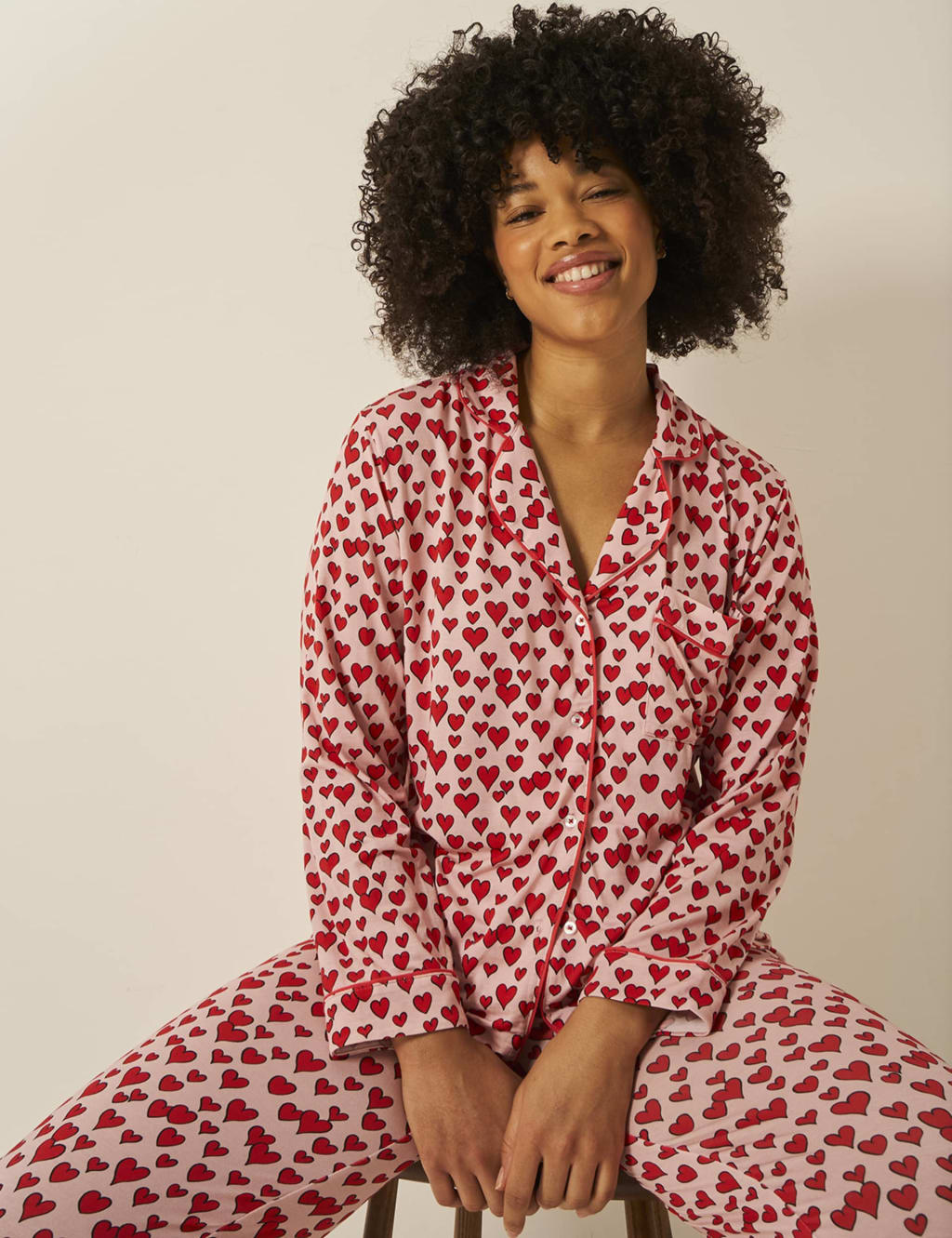 Modal Rich Heart Print Revere Pyjama Set 1 of 5