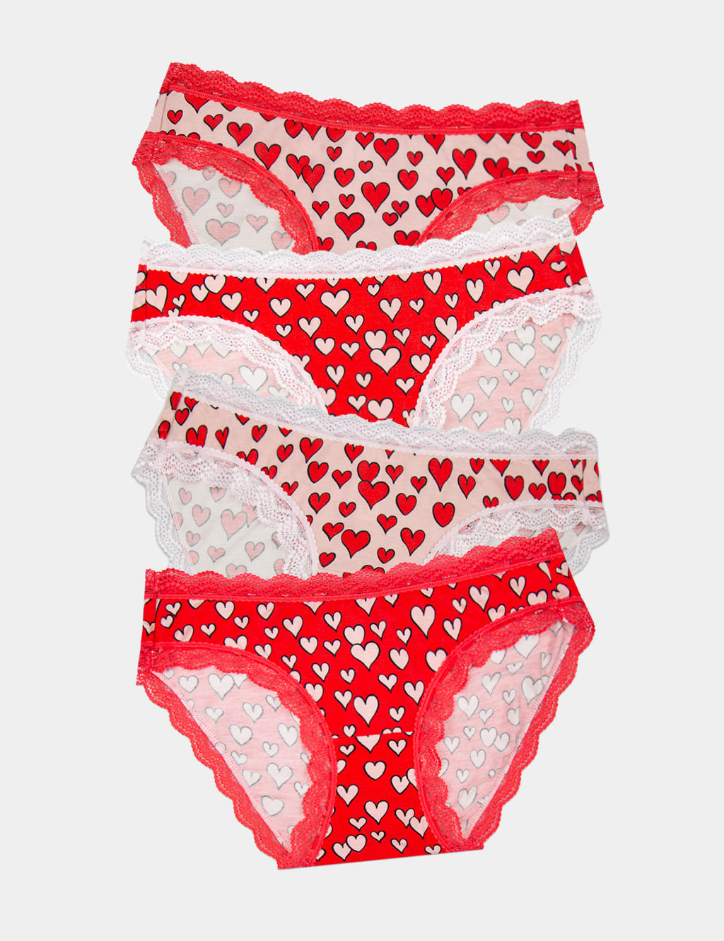 4pk Modal Rich Heart Print Bikini Knickers 1 of 4