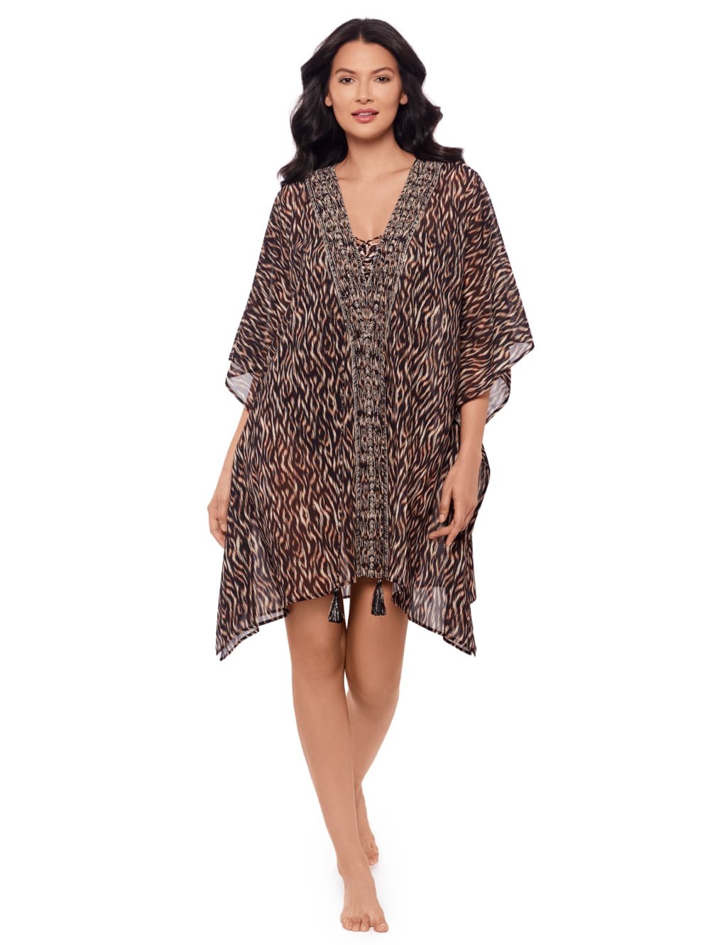 Printed V-Neck Angel Sleeve Kaftan Dress 3 of 6