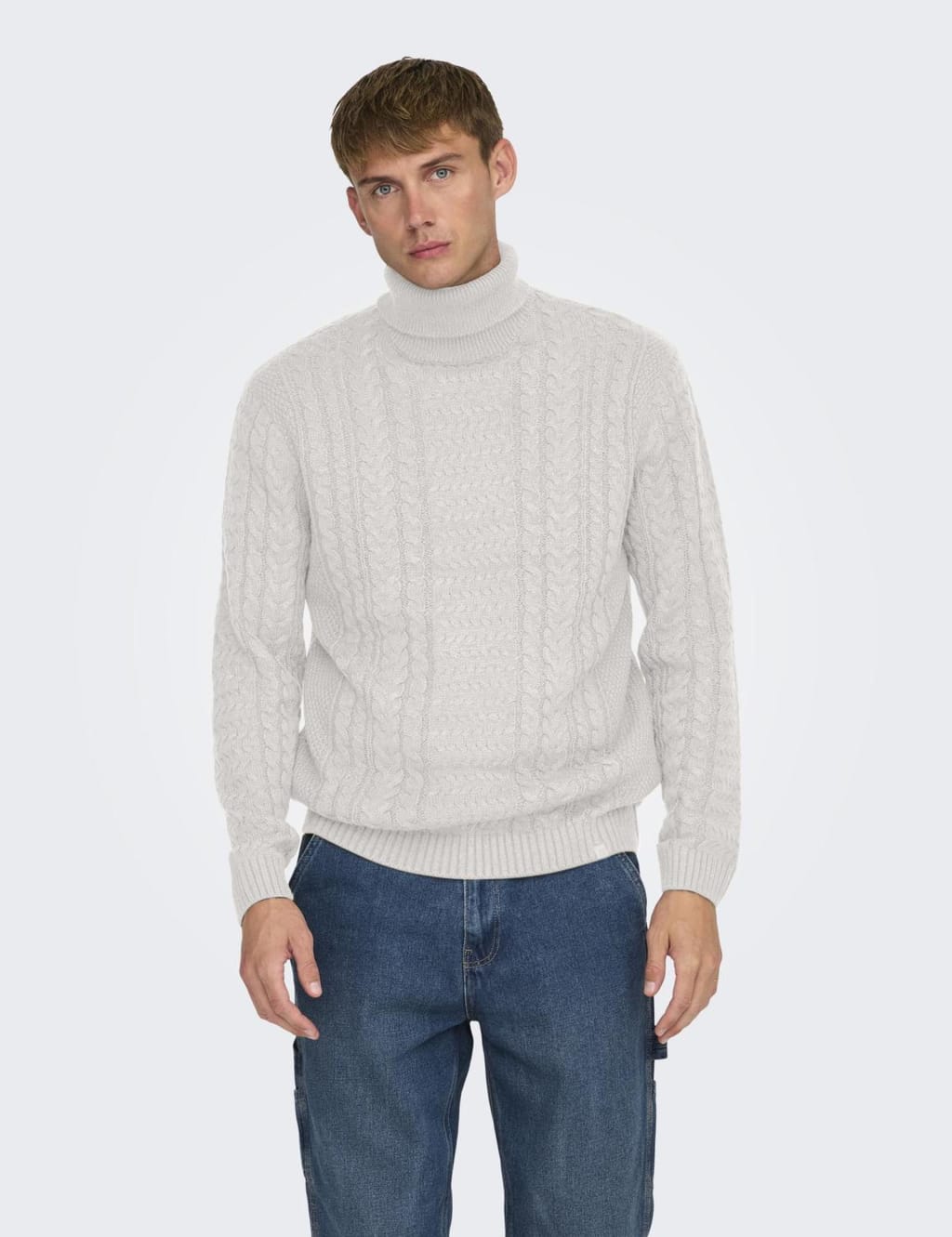 Cotton Blend Cable Roll Neck Jumper