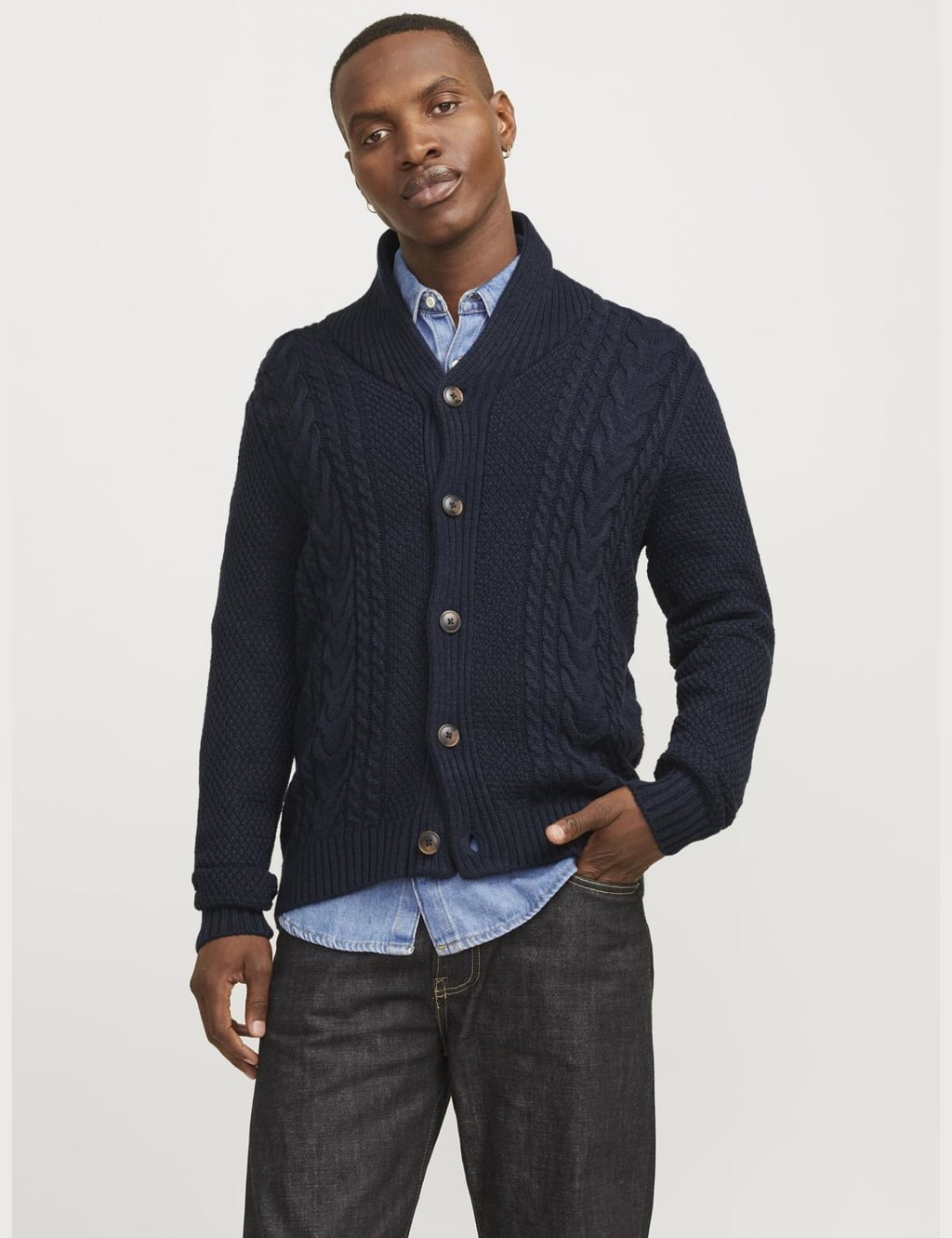 Cable Knit Shawl Collar Cardigan 1 of 7