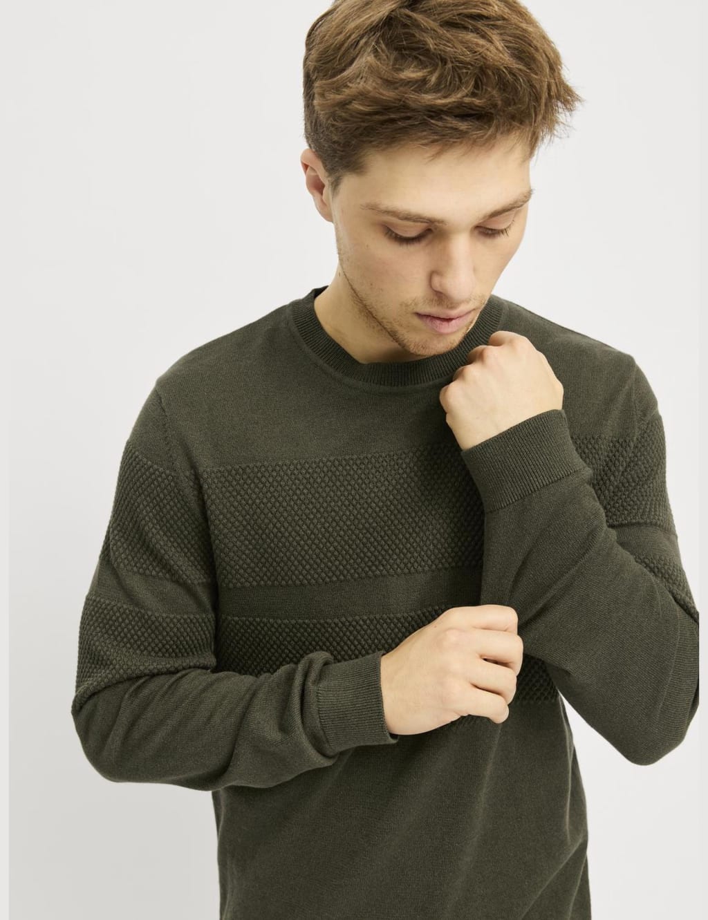 Cotton Blend Textured Crew Neck Jumper 4 of 7