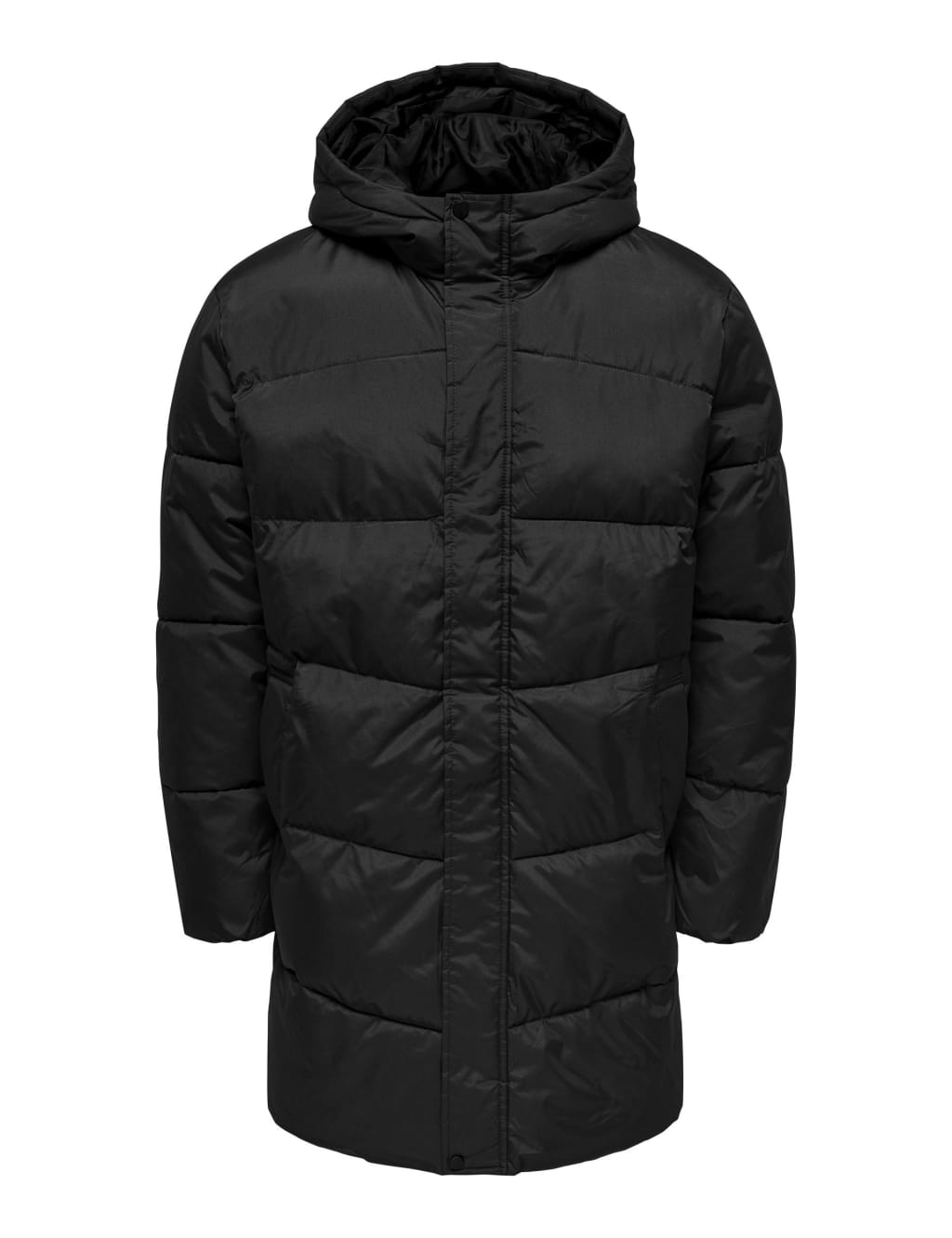 Fluid mens longline hooded puffer jacket black best sale