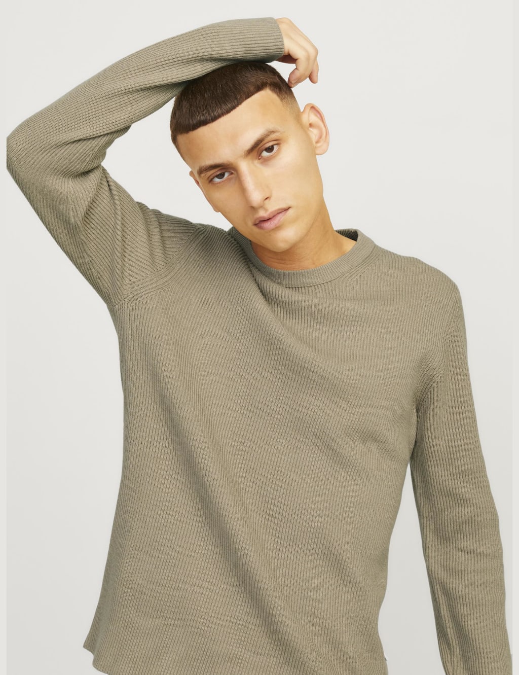 Cotton Blend RibbedCrew Neck Jumper 3 of 7