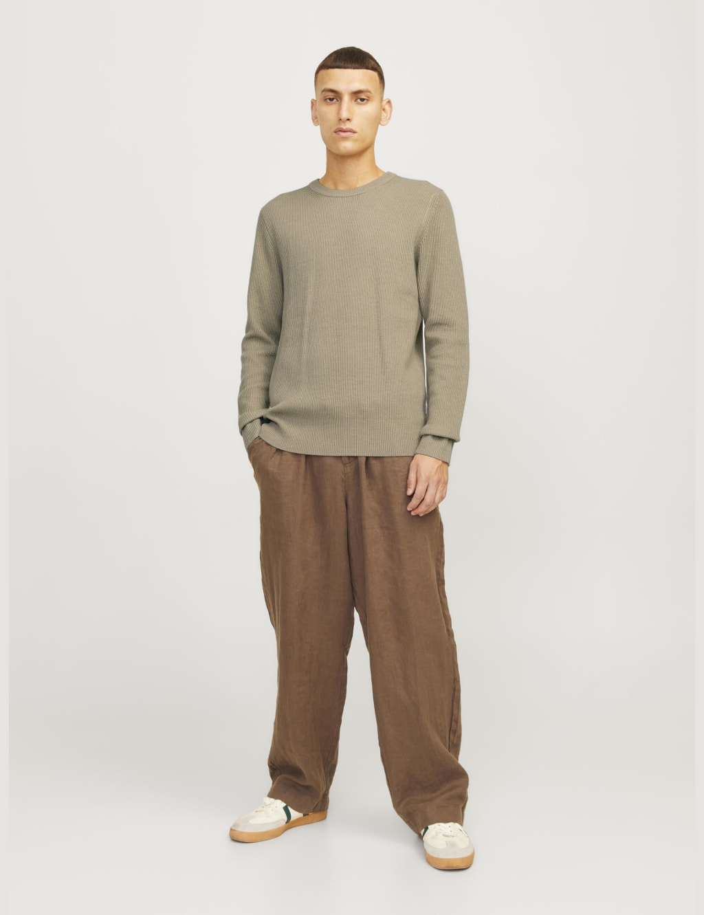Cotton Blend RibbedCrew Neck Jumper 4 of 7
