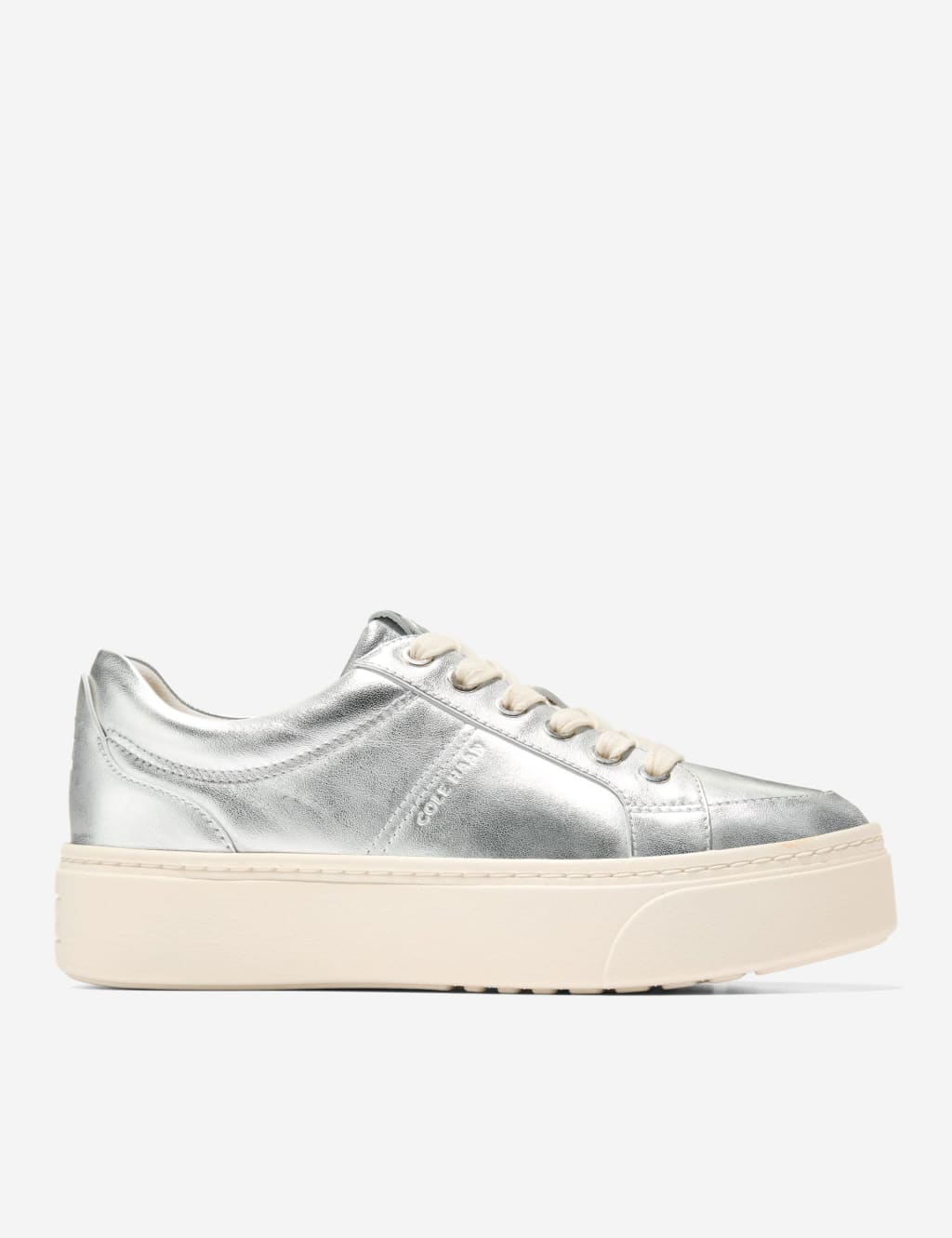 Leather Lace Up Metallic Platform Trainers