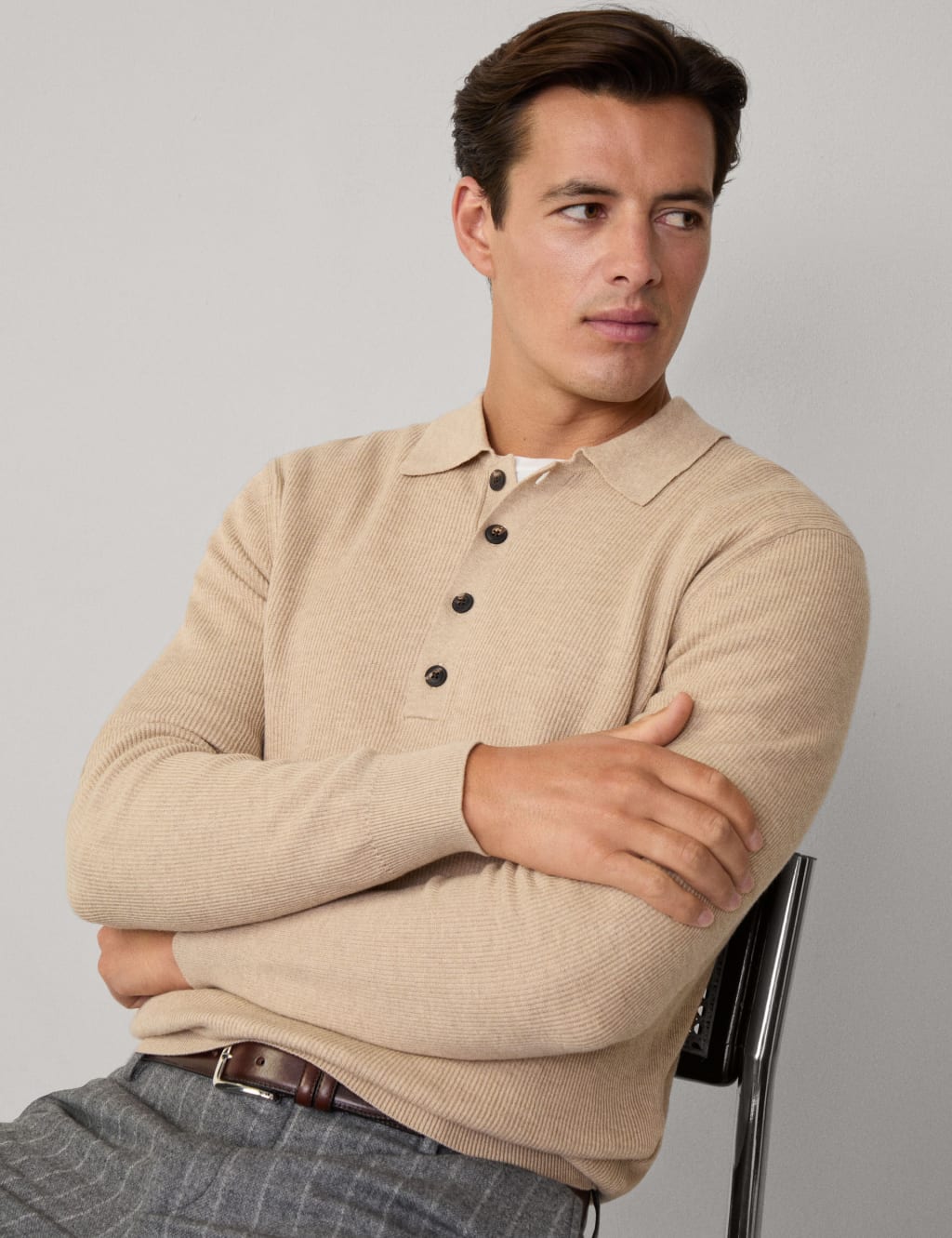 Wool Rich Ribbed Knitted Polo Shirt 6 of 7