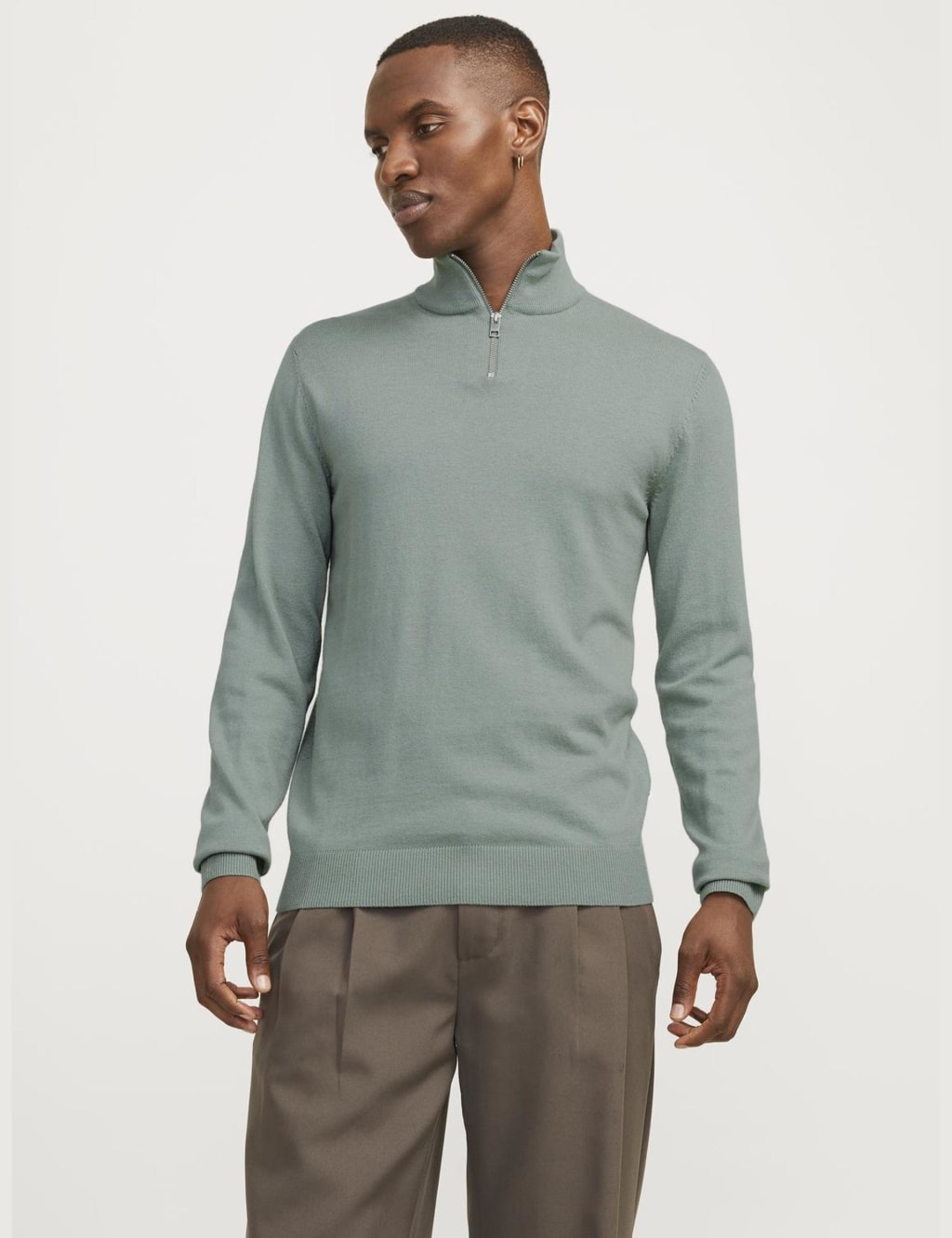 Cotton Rich Funnel Neck Half Zip Jumper 1 of 9