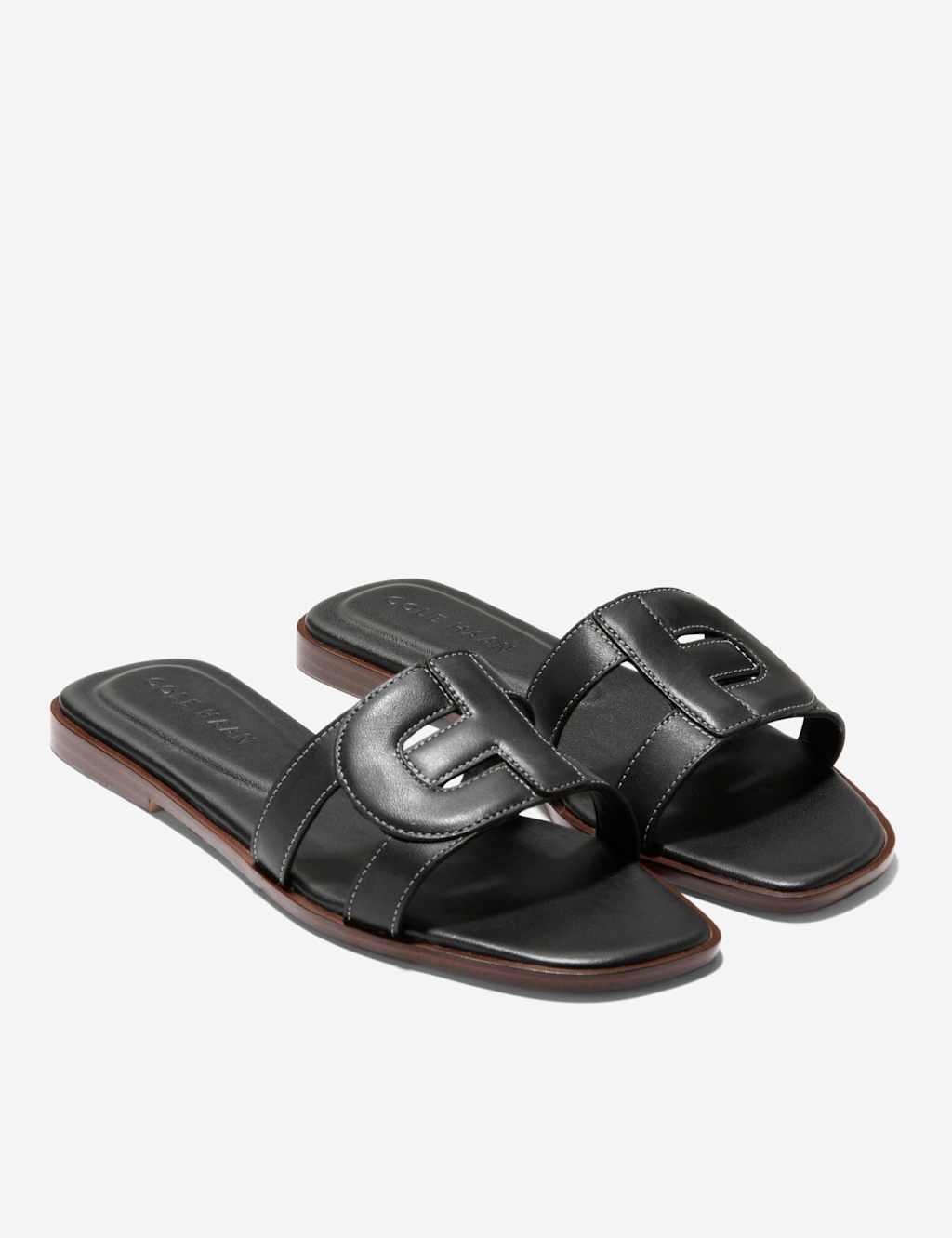 Chrisee Leather Flat Square Toe Sliders 2 of 7