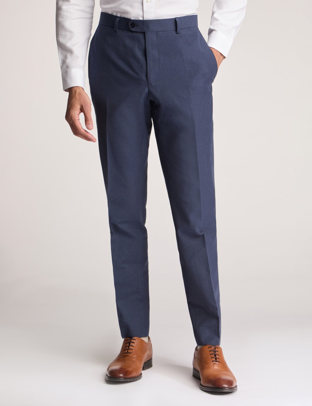 Slim Fit Linen Blend Flat Front Trousers 1 of 3