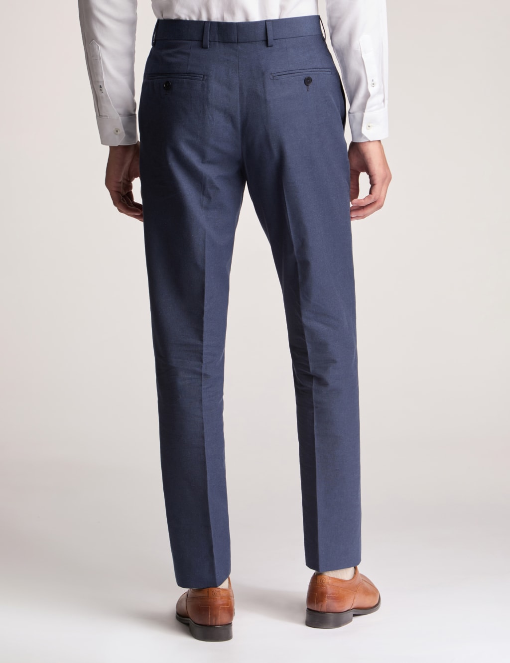 Slim Fit Linen Blend Flat Front Trousers 2 of 3