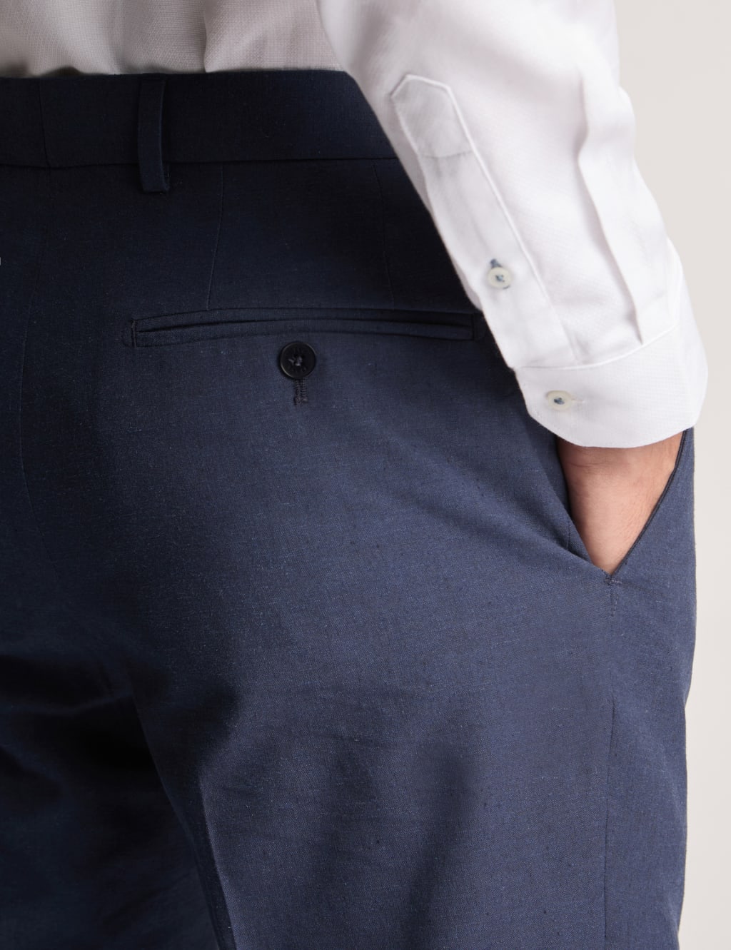 Slim Fit Linen Blend Flat Front Trousers 3 of 3