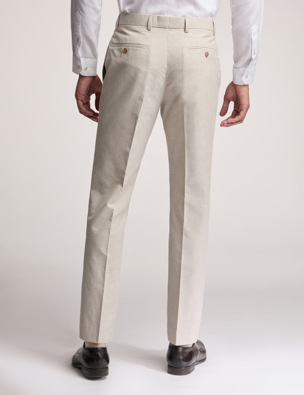 Slim Fit Linen Blend Flat Front Trousers 2 of 3