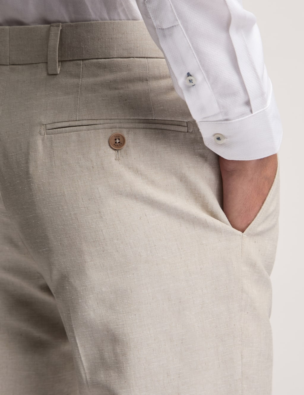 Slim Fit Linen Blend Flat Front Trousers 3 of 3
