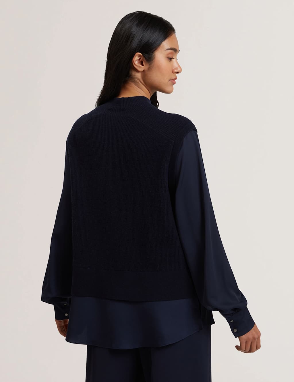 High Neck Woven Sleeve Knitted Jumper 4 of 6