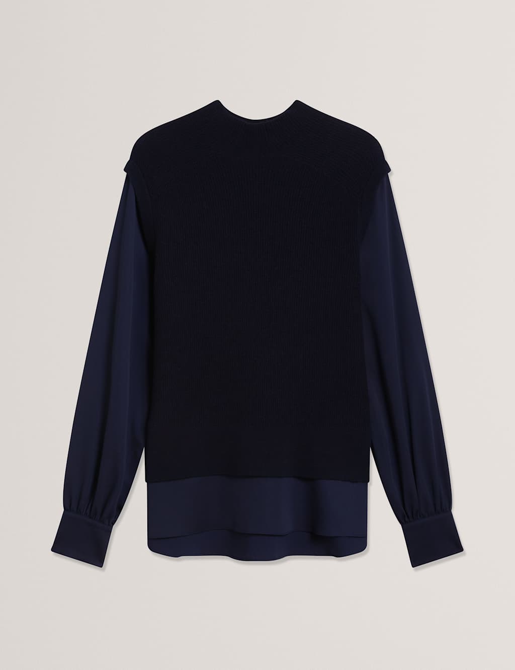 High Neck Woven Sleeve Knitted Jumper 2 of 6