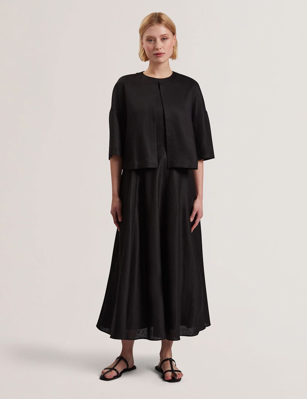 Pure Linen Round Neck Cropped Shirt 3 of 6