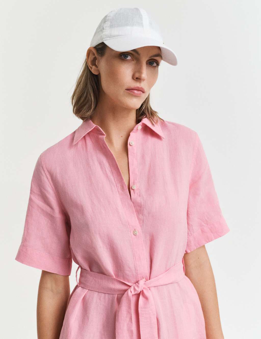 Pure Linen Belted Knee Length Shirt Dress 2 of 5