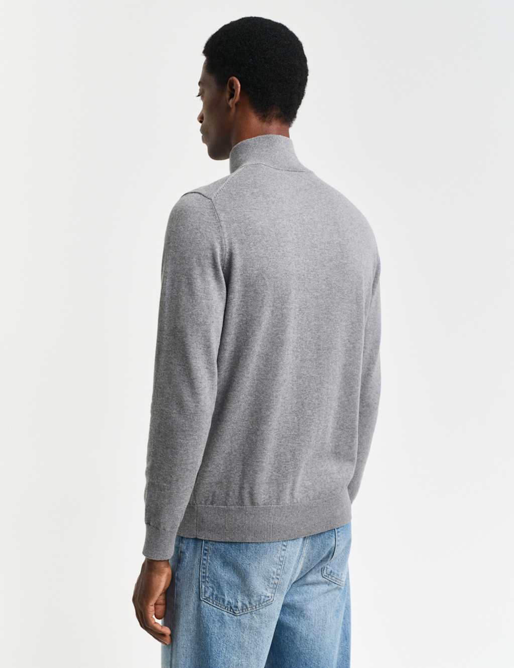 Pure Cotton Funnel Neck Half Zip Jumper 2 of 4