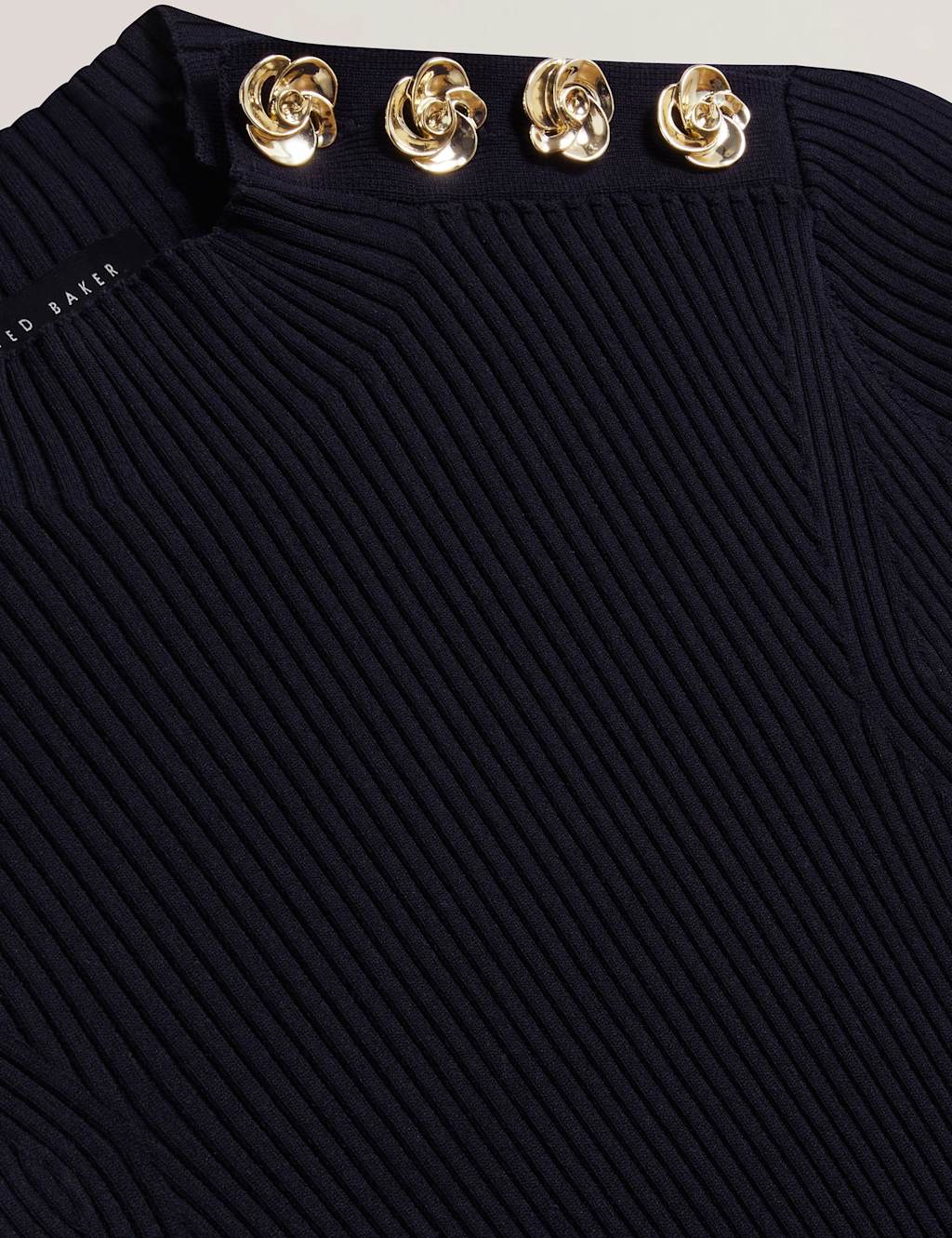 Ribbed High Neck Button Detail Top 6 of 6