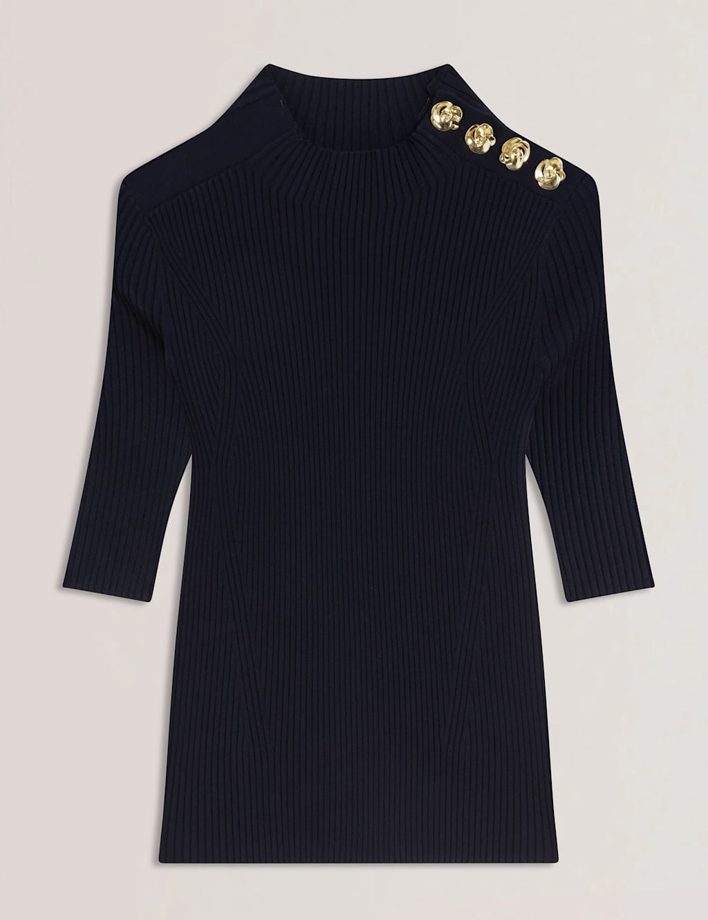 Ribbed High Neck Button Detail Top 2 of 6