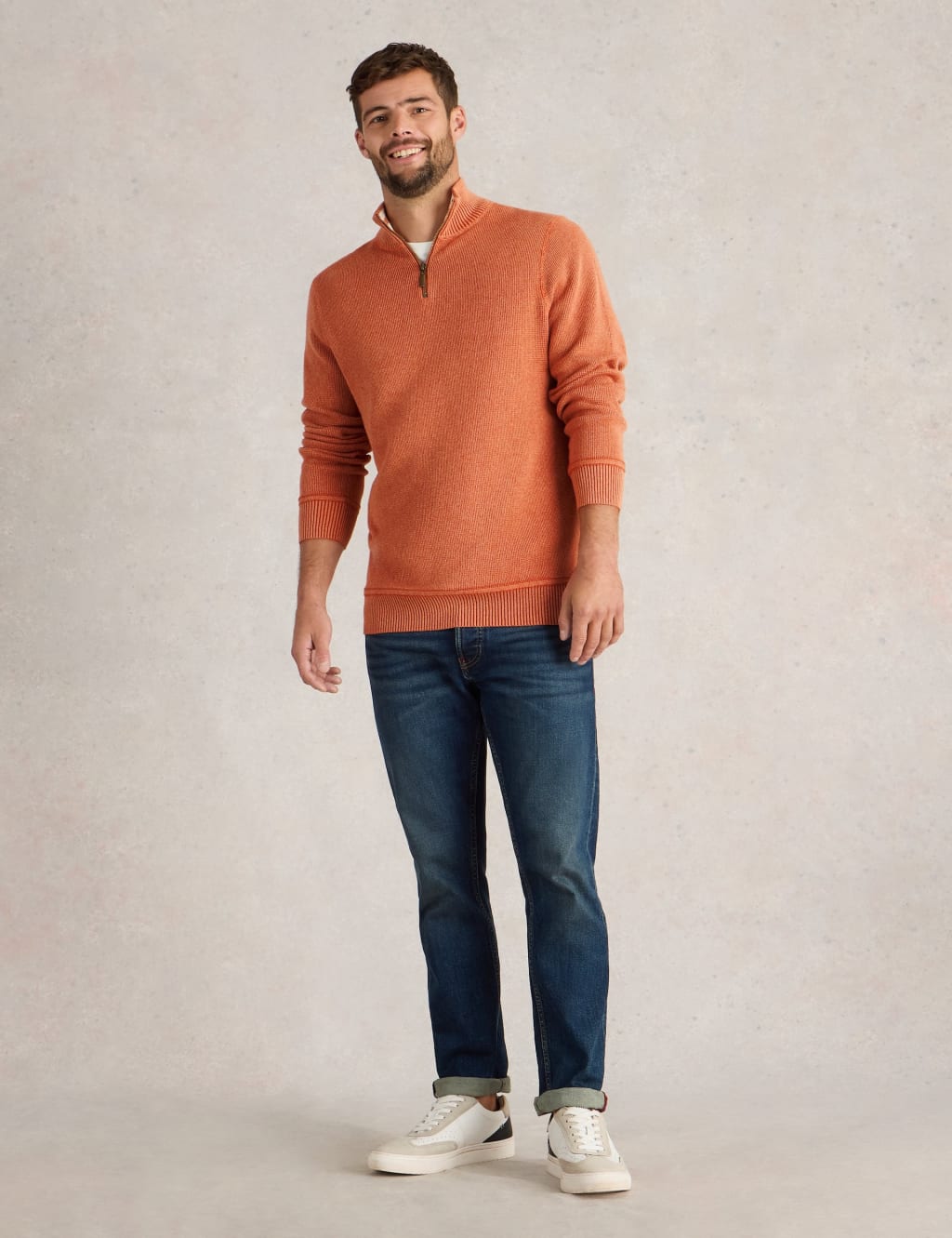 Pure Cotton Textured Half Zip Jumper 3 of 6