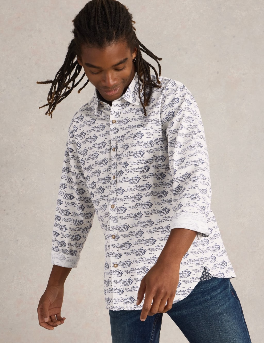 Pure Cotton Shoal Fish Print Shirt 1 of 6