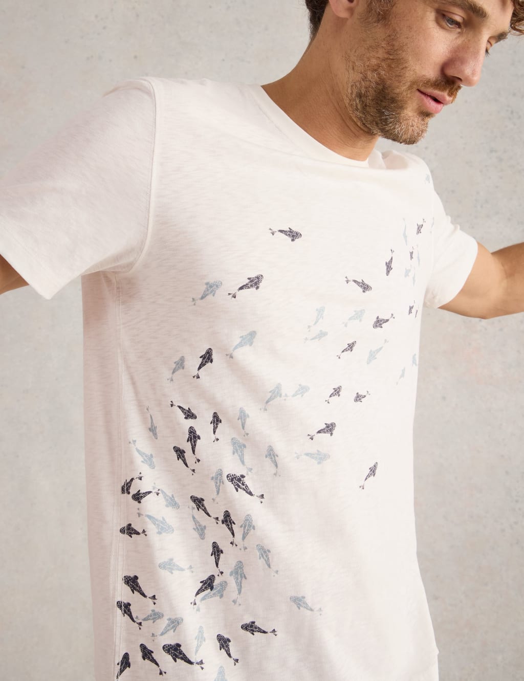 Pure Cotton Swimming Fish Graphic T-Shirt 1 of 6
