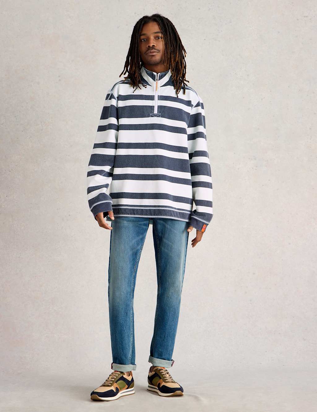 Pure Cotton Striped Half Zip Sweatshirt 3 of 7