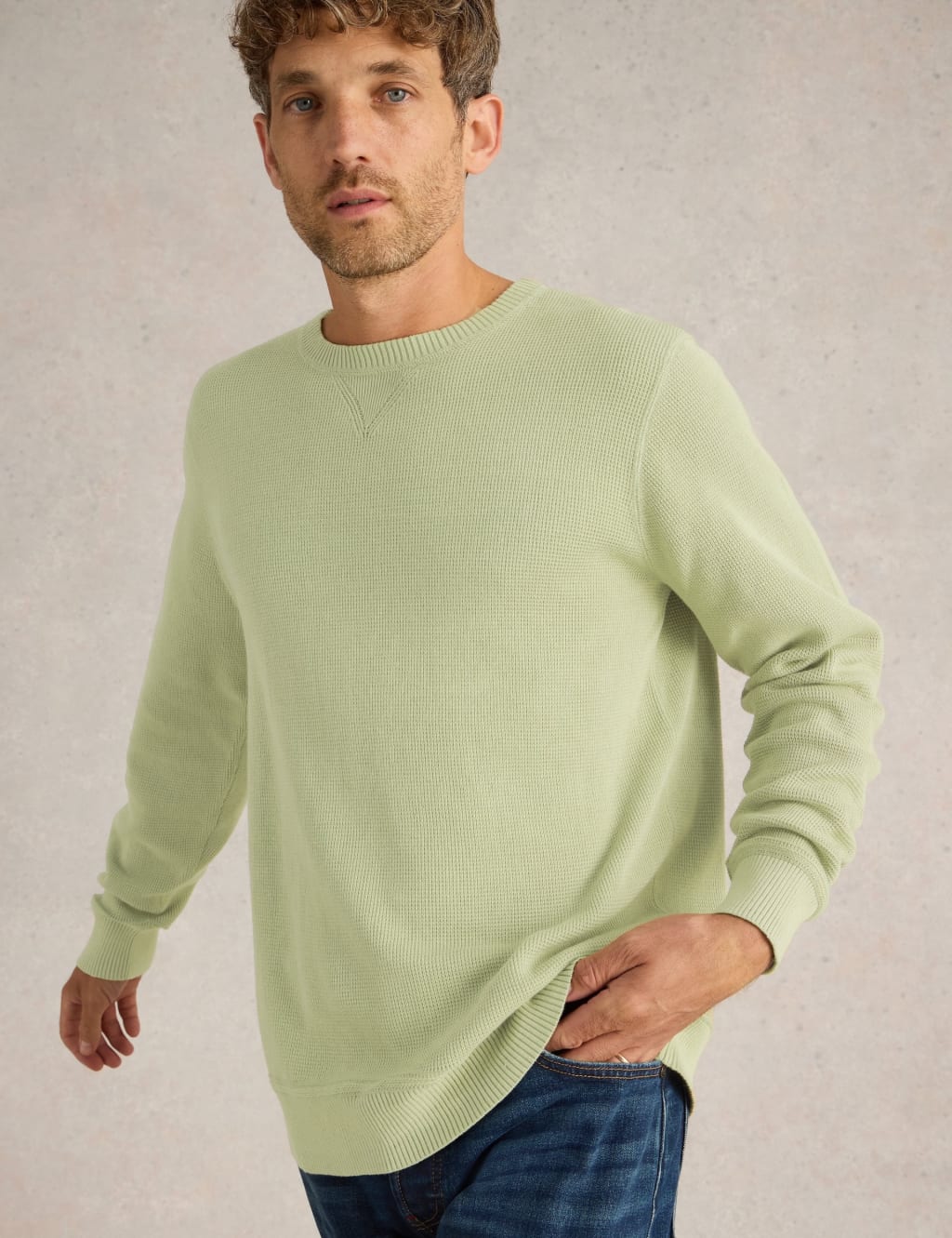 Pure Cotton Textured Crew Neck Jumper 5 of 6