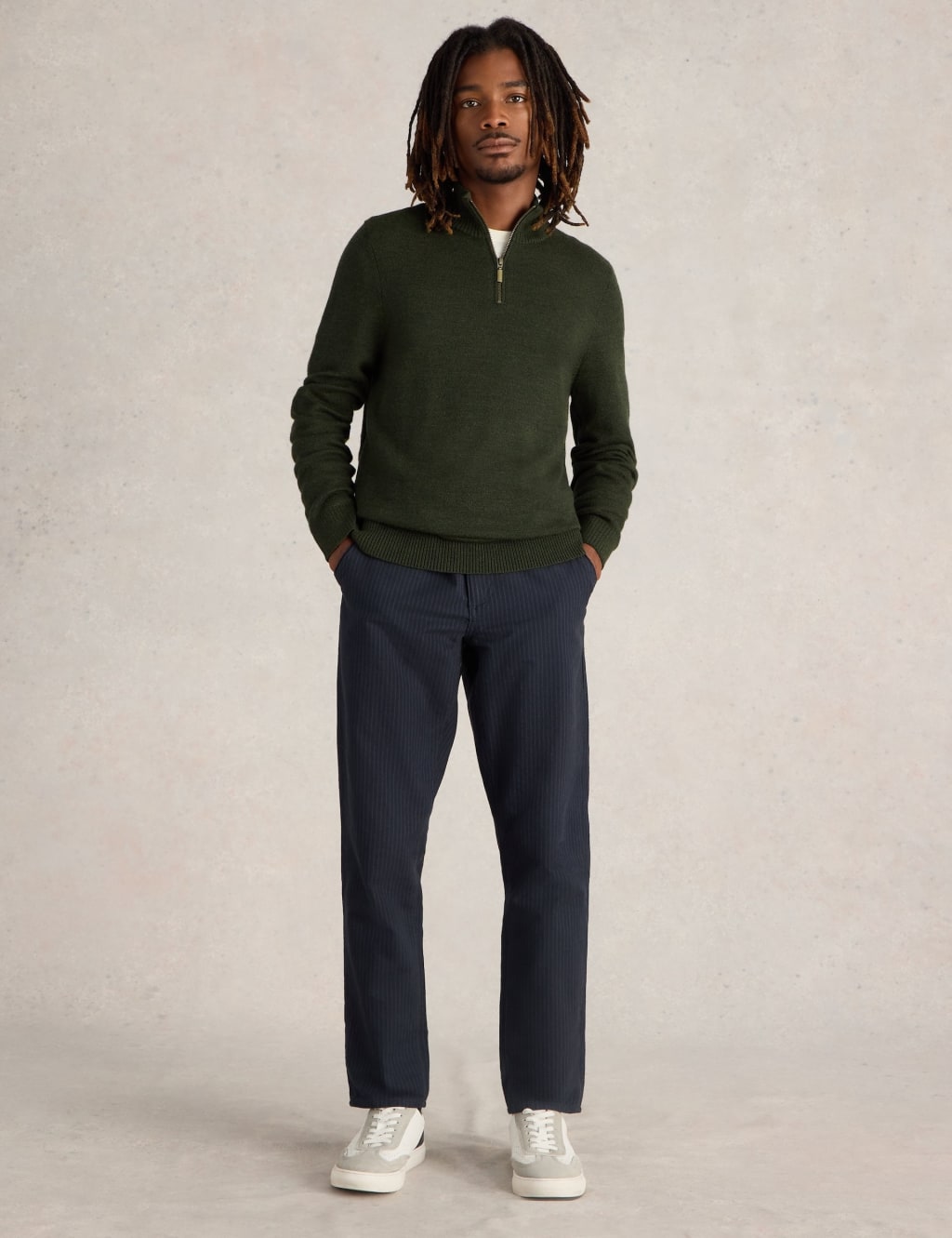 Pure Merino Wool Funnel Neck Half Zip Jumper