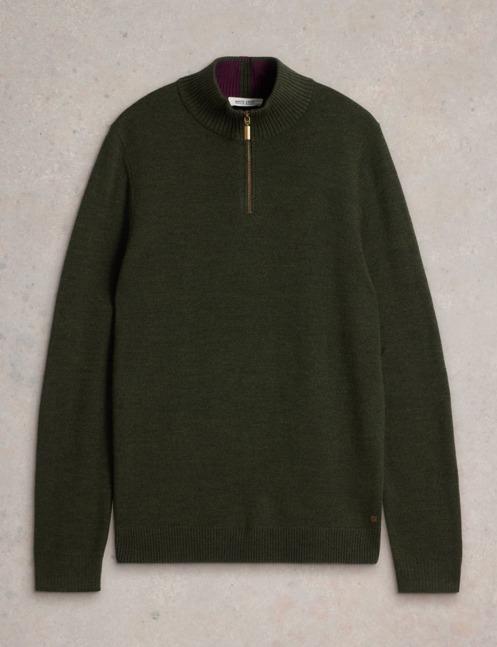 Pure Merino Wool Funnel Neck Half Zip Jumper