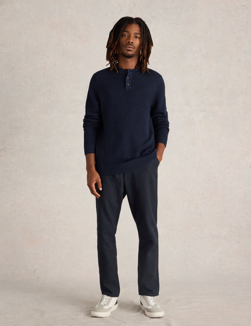Pure Merino Wool Textured Henley Jumper