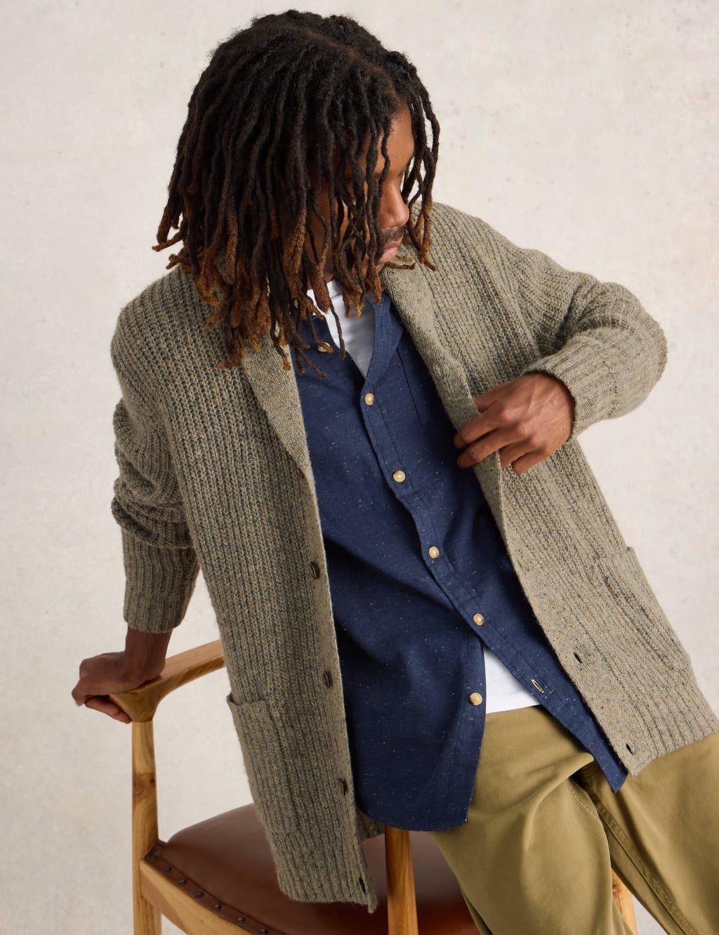 Wool Blend Textured Shawl Collar Cardigan