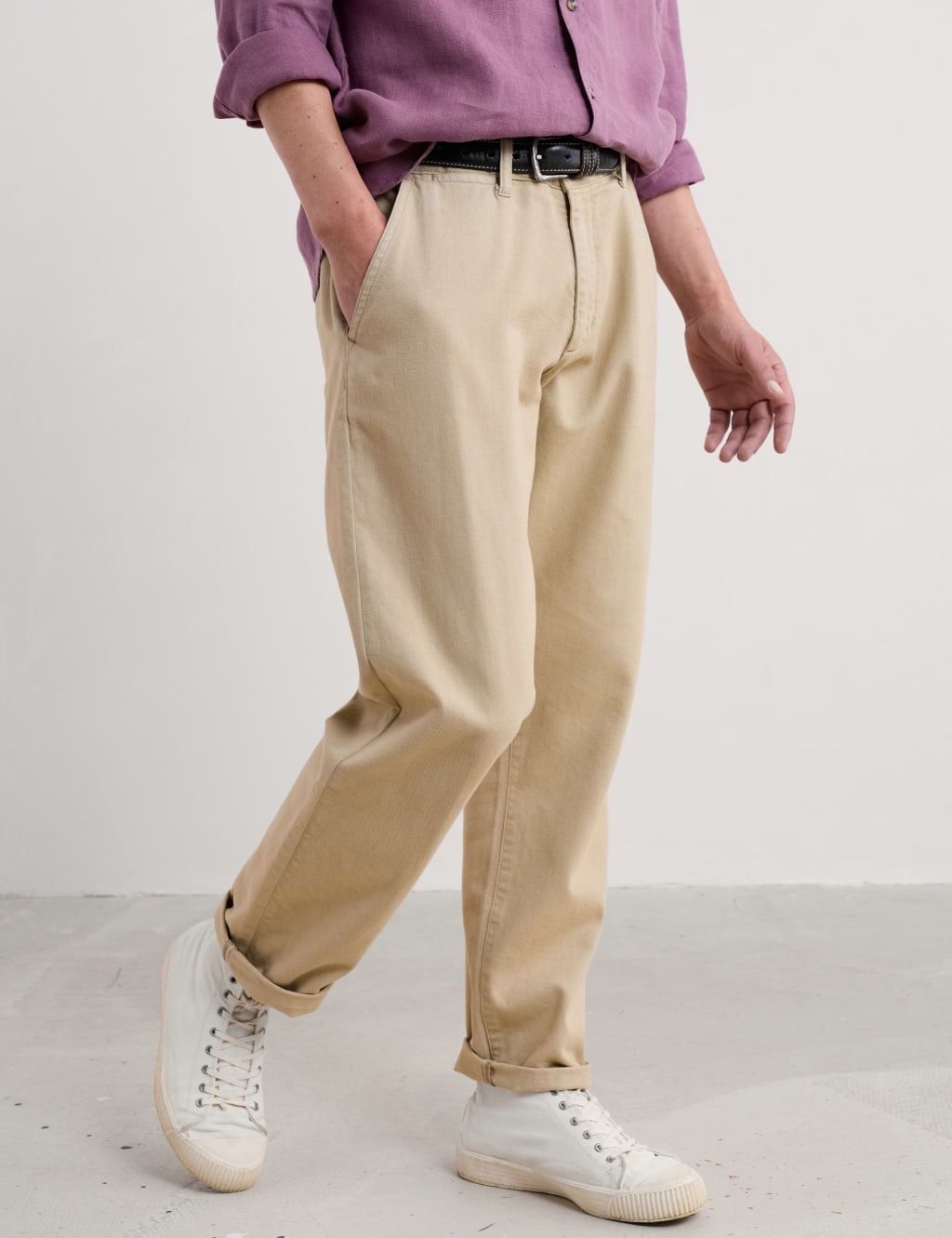 Tapered Fit Pure Cotton Flat Front Trousers 3 of 4