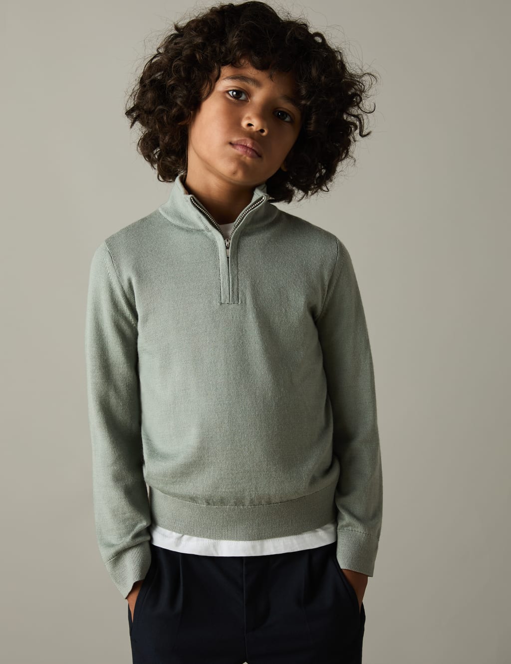 Pure Wool Knitted Half Zip Jumper (3-14 Yrs) 1 of 4