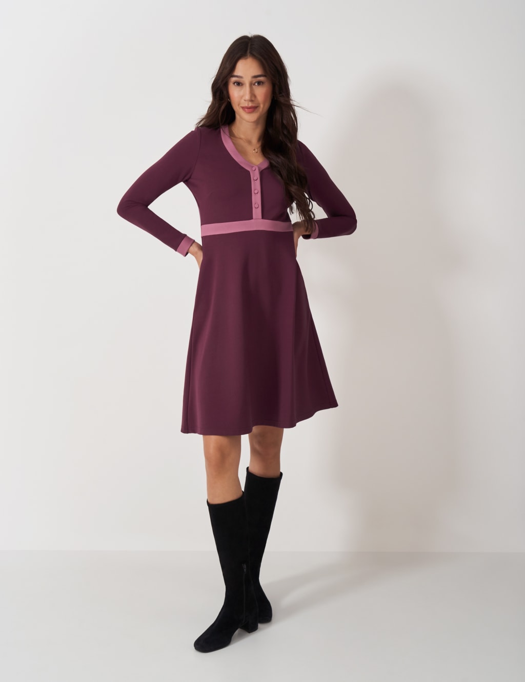 Jersey V-Neck Knee Length Skater Dress 3 of 6