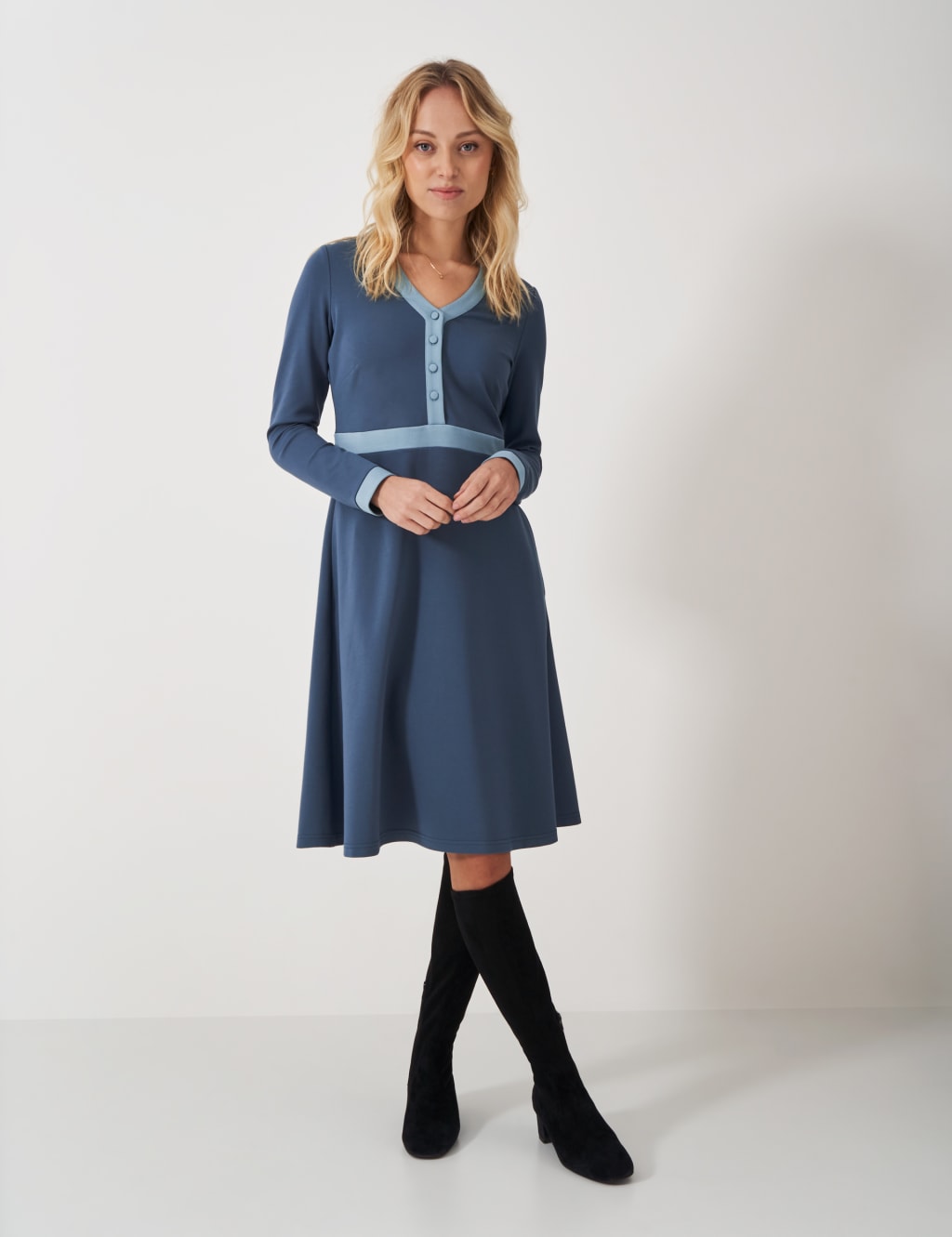 Jersey V-Neck Knee Length Skater Dress 1 of 6