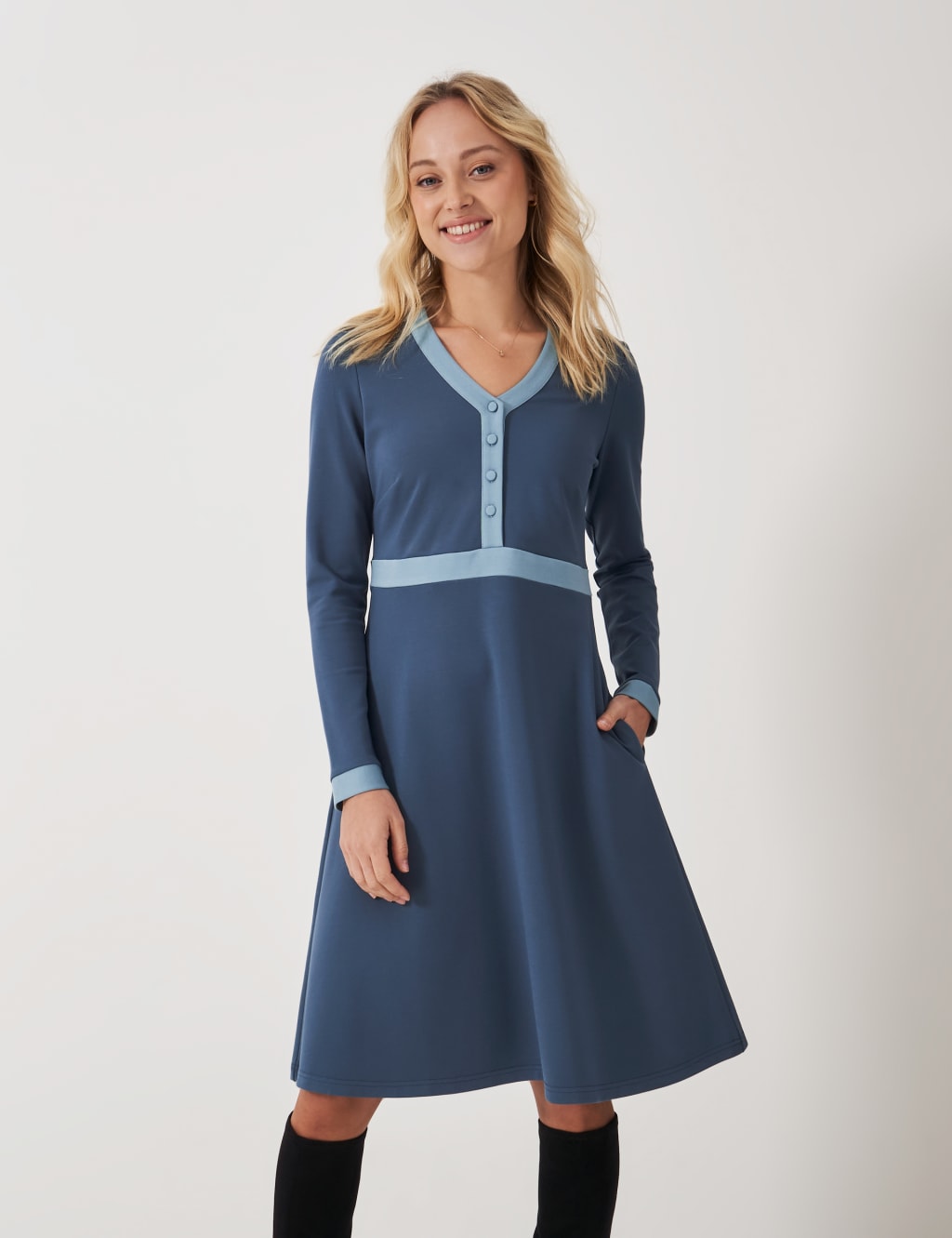 Jersey V-Neck Knee Length Skater Dress 3 of 6