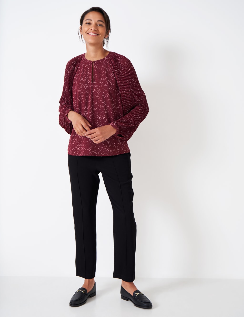Polka Dot Crew Neck Blouson Sleeve Blouse 3 of 5