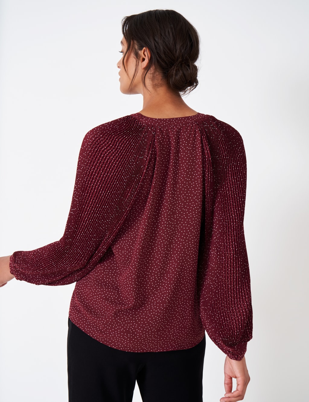 Polka Dot Crew Neck Blouson Sleeve Blouse 4 of 5