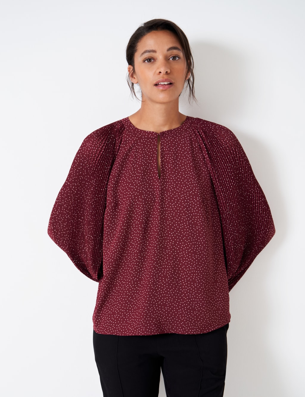 Polka Dot Crew Neck Blouson Sleeve Blouse 5 of 5