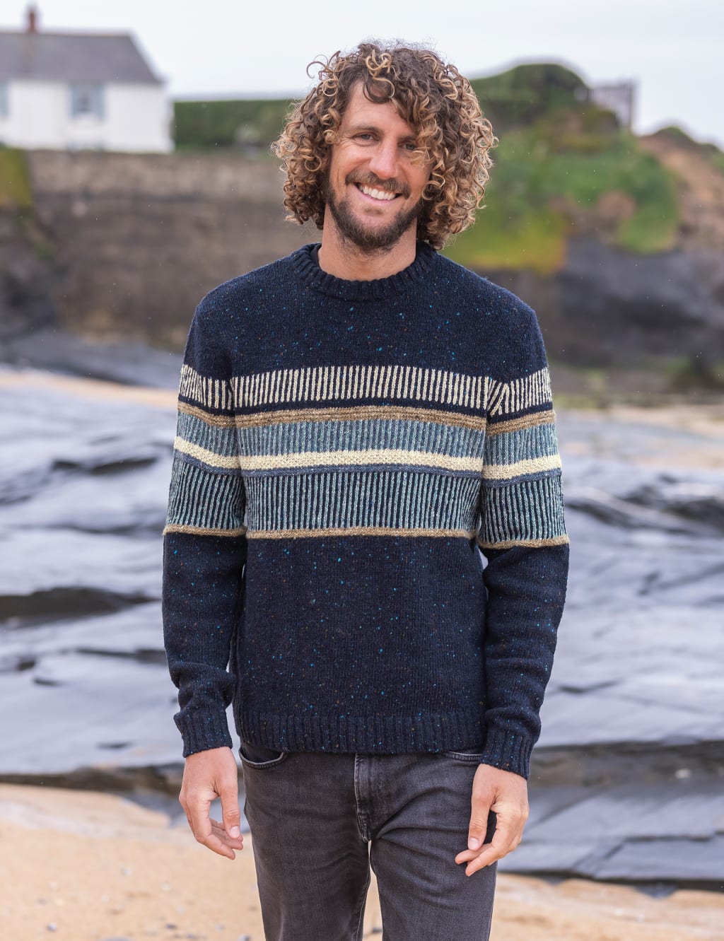 Pure Wool Block Stripe Crew Neck Jumper 1 of 6