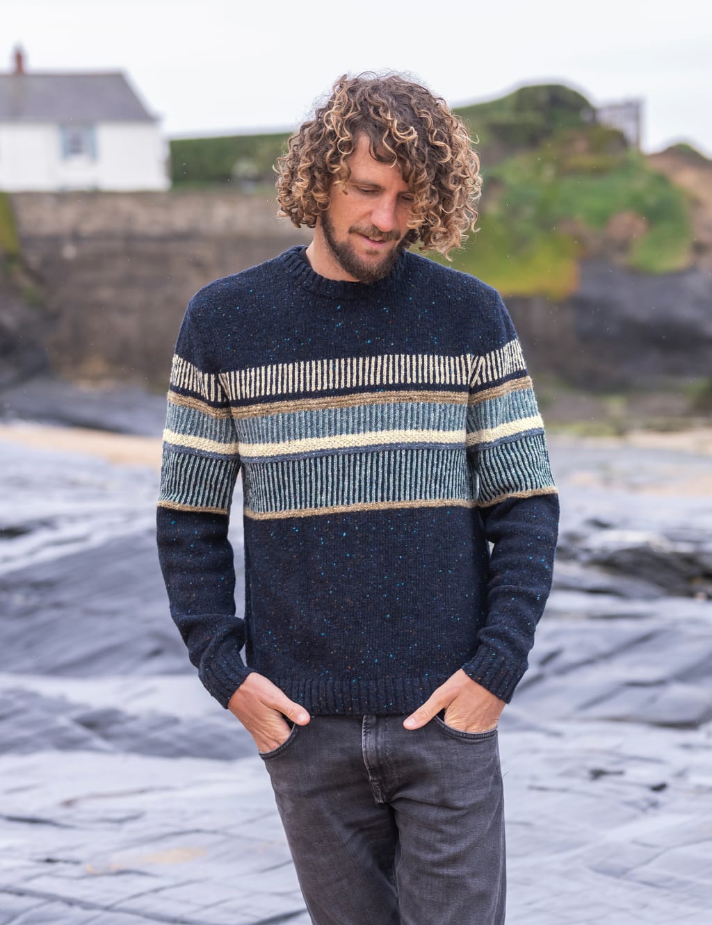 Pure Wool Block Stripe Crew Neck Jumper 3 of 6