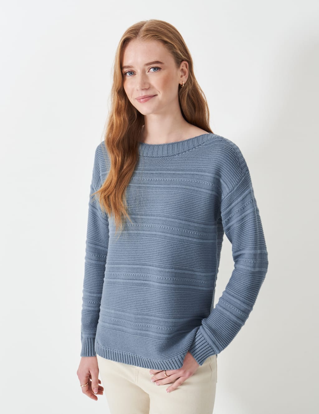 Cotton Blend Textured Slash Neck Jumper 1 of 4