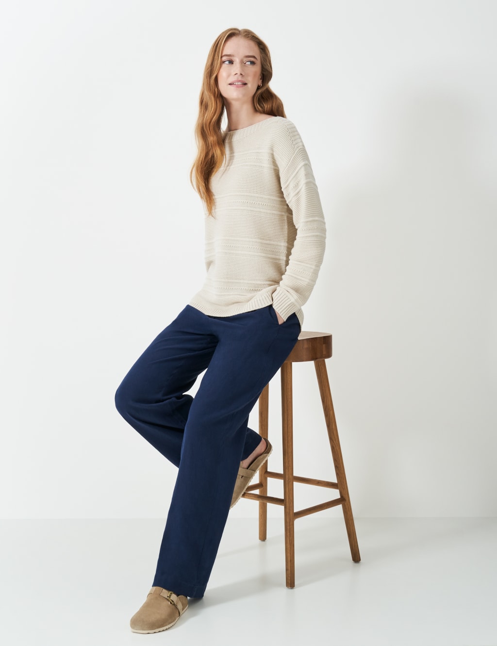 Cotton Blend Textured Slash Neck Jumper 1 of 5